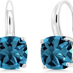 Gem Stone King 925 Sterling Silver Natural Genuine London Blue Topaz Earrings